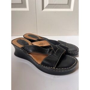 Born Black Leather Wedge Sandals Slide Cross Strap Contrast Stitch W3595 10/42
